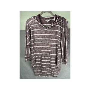 Market & Spruce Women's S Burgundy & White Striped Karlotta Hooded Doman Top